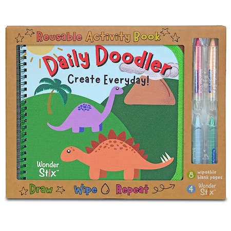The Pencil Grip Daily Doodler Reusable Activity Book- Dino Cover, Includes 4 Wonder Stix TPG-841